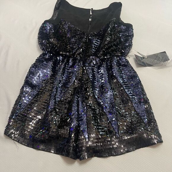 NWT BEBE Black Blue Sequin Embellished Romper Size 10 NEW - Picture 5 of 6